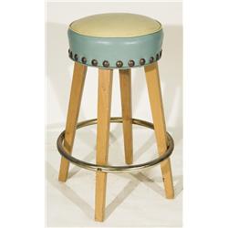 Vintage Mid Century Style Blonde Wood Bar Stool with Nail Trim 