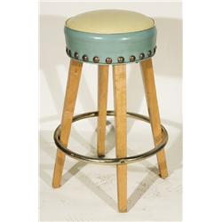 Vintage Mid Century Style Blonde Wood Bar Stool with Nail Trim 