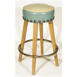 Vintage Mid Century Style Blonde Wood Bar Stool with Nail Trim 