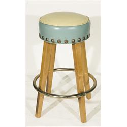 Vintage Mid Century Style Blonde Wood Bar Stool with Nail Trim 