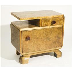 Vintage 1930's Burled Walnut 2-Tier Side Table with Bakelite Pulls