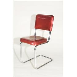 Vintage Bent Pipe Chrome Leg Chair with Red Vinyl Top