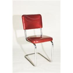 Vintage Bent Pipe Chrome Leg Chair with Red Vinyl Top