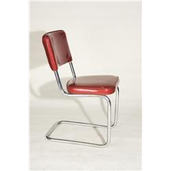 Vintage Bent Pipe Chrome Leg Chair with Red Vinyl Top