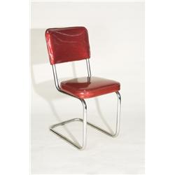 Vintage Bent Pipe Chrome Leg Chair with Red Vinyl Top