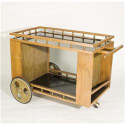 Vintage Light Colored Tea Cart with Black Plastic Shelves