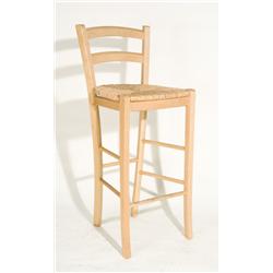 Blonde Barstool with Wicker Seat and Slated Backrest