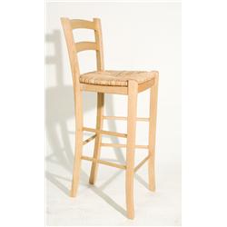 Blonde Barstool with Wicker Seat and Slated Backrest