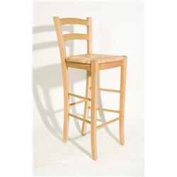Blonde Barstool with Wicker Seat and Slated Backrest