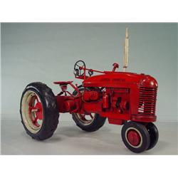 Vintage Tin Farmer's Red Tractor Toy 10" Long