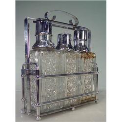 Vintage 3 Piece 1940's Decanter Set with Chrome Holder