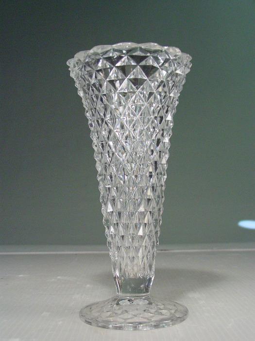 Vintage Slim Cut Glass Flower Vase 8" Tall
