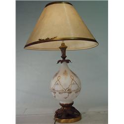 Vintage Hand Painted Translucent Milk Glass Table Lamp 37" Tall