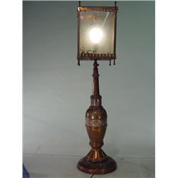 Vintage Copper Table Lamp with Fixed Glass Lantern 38" Tall