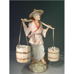 Post-War Ceramic Oriental Old Woman 18" Tall