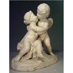 Putty Style Ceramic Kissing Cupid Statue 18" tall