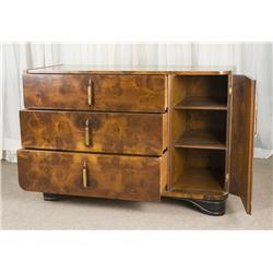 Vintage 1930's Streamline Deco Dresser with acid stain and Amber Lucite Pulls