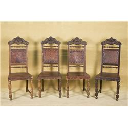 Vintage Tooled Leather Medieval Style High Black Chairs