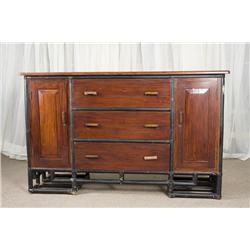 Vintage Asian Style Console Table with Bamboo Frame