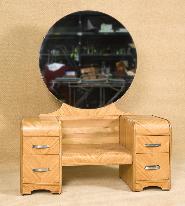 Vintage Blonde 1940 S Waterfall Style Vanity With Mirror