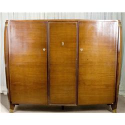 Vintage Large 3 Door 1930's Art Deco Mahogany Men's Wardrobe 