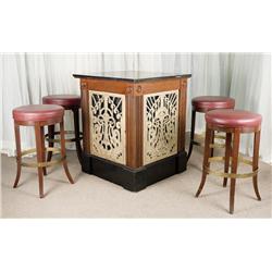 1920's Art Deco Pedistal Table with High Style Stool