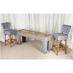 Vintage Modern Jean Covered Bench Pair with Console Table 