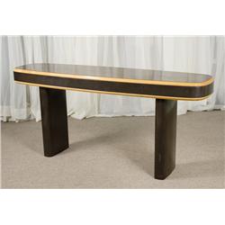 Vintage Streamline Art Deco Console Table with Blonde Accents