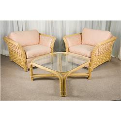 Wicker Patio Lounge Chairs with matching Glass Top Coffee Table 