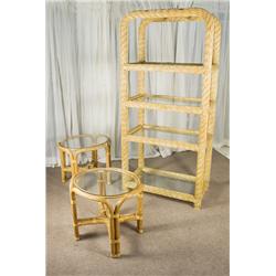 Wicker Patio Glass Shelf with matching Glass Top End Table Pairs