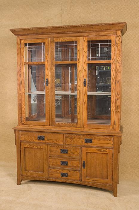 Vintage Arts and Crafts Style China Cabinet when Leaded