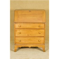 Vintage Blonde Secretary Desk with 3 Drawers 