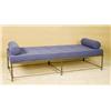 Image 1 : Vintage Black Wire Frame Bench with Blue cushion and Arm Cushions 