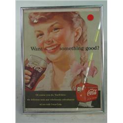 Small Chrome Framed Coca Cola AD "Want Something Good"