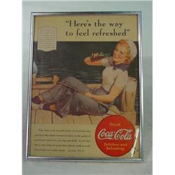 Small Chrome Framed Coca Cola AD  with Pin UP Girl 