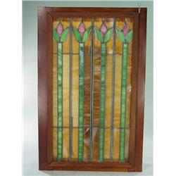 Antique Art Nouveau Style Floral stain Glass Window 