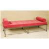 Image 2 : Vintage Black Wire Frame Bench with Red cushion and Arm Cushions 
