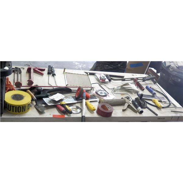 Multiple Hand Tools: Caulk Guns, Marking Roller, Scrapers, Brushes, Trowels, Caution Tape, etc