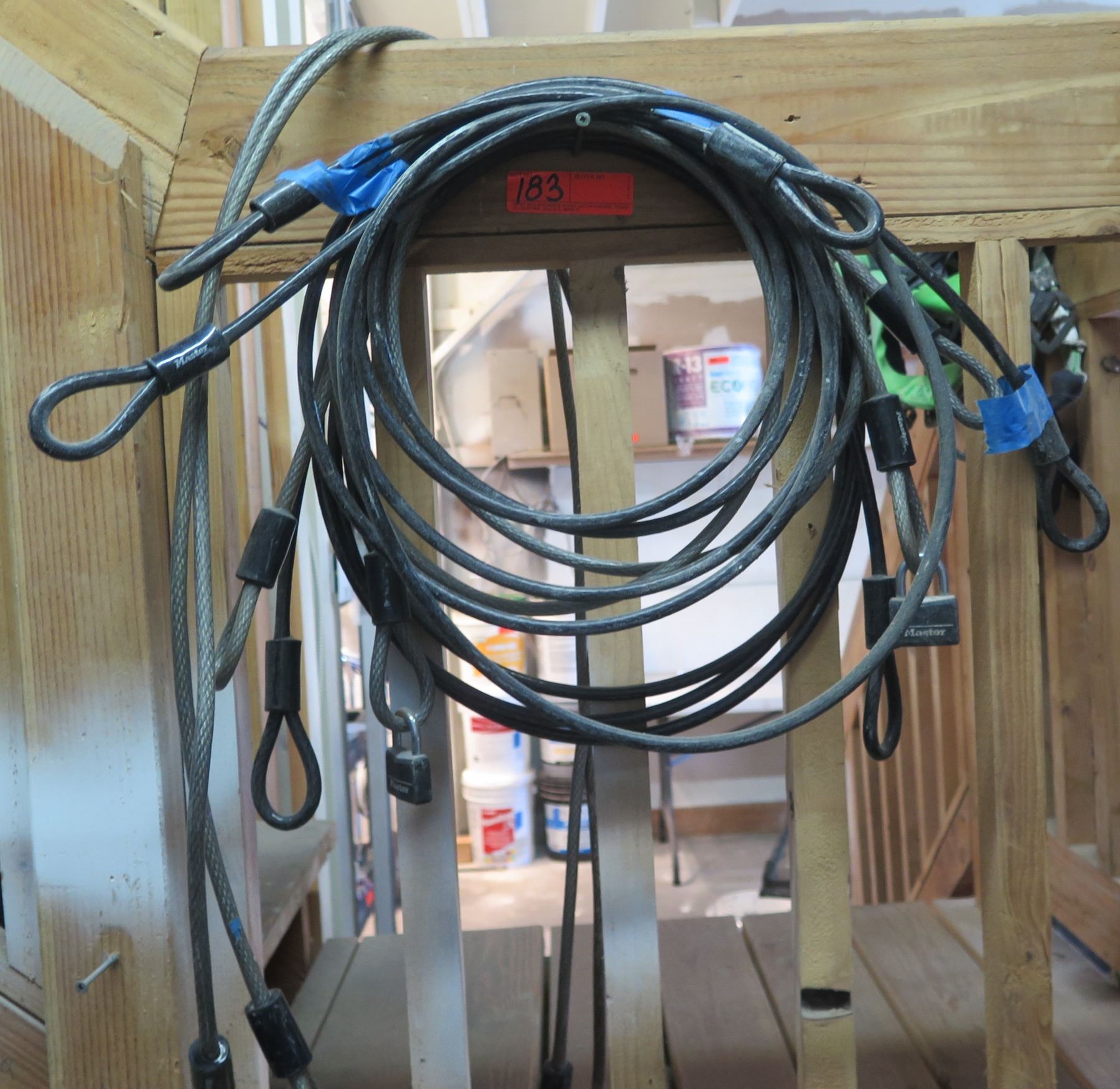 Multiple Master Locks Coated Wire Rope w/ Rigging Hook Ends & Some Locks