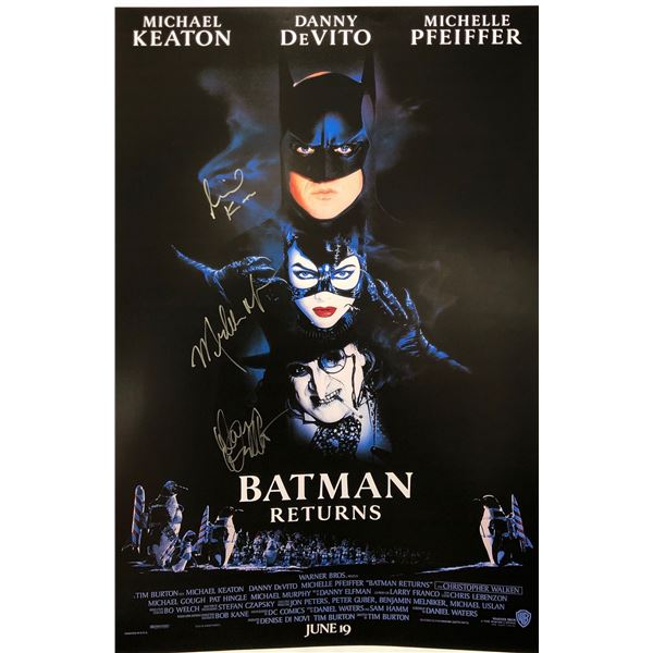 Batman Returns Poster Michael Keaton Danny DeVito Michelle Pfeiffer Autographed Signed