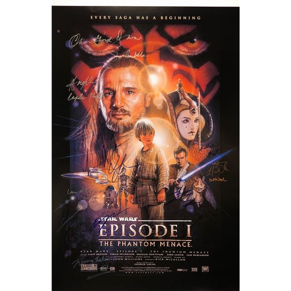 Star Wars Pahntom Menace Poster Liam Neeson Ewan McGregor Natalie Portman Autographed Signed