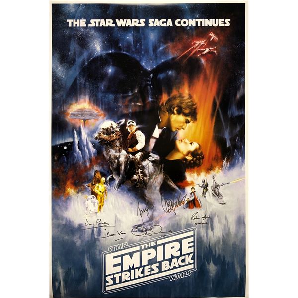 Star Wars Empire Strikes Back Poster Mark Hamill Harrison Ford Carrie Fisher Autographed Signed