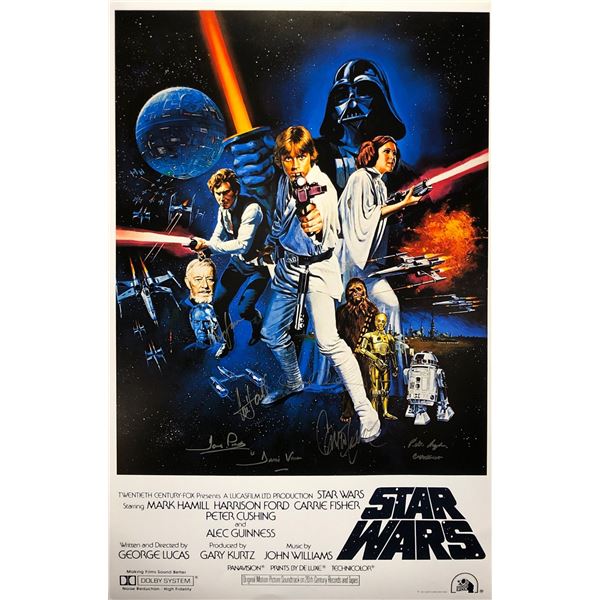Star Wars New Hope Poster Mark Hamill Harrison Ford Carrie Fisher Autographed Signed