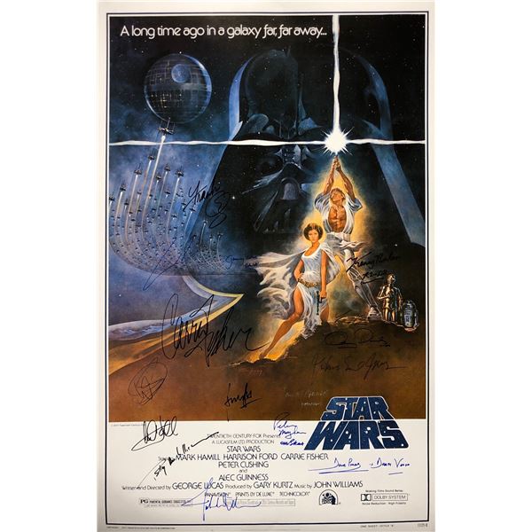 Star Wars New Hope Poster Mark Hamill Harrison Ford Carrie Fisher Autographed Signed