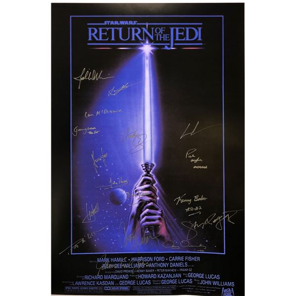Star Wars Return of Jedi Poster Mark Hamill Harrison Ford Carrie Fisher Autographed Signed