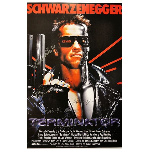 Terminator 1 Poster Arnold Schwarzenegger Linda Hamilton Autographed Signed