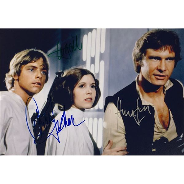 Star Wars Mark Hamill Carrie Fisher Autograph Photo