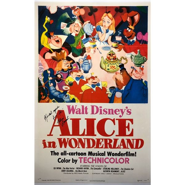 Disney Alice in Wonderland Poster Kathryn Beaumont Autographed Signed