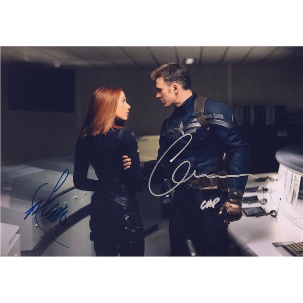Captain America Scarlett Johansson Chris Evans Photo Autographed Signed