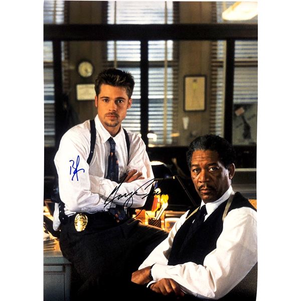 Morgan Freeman Brad Pitt Autograph Signed Seven Poster